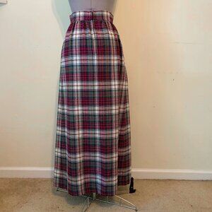 Vintage 70s Red Blue Plaid Maxi Skirt Size 8